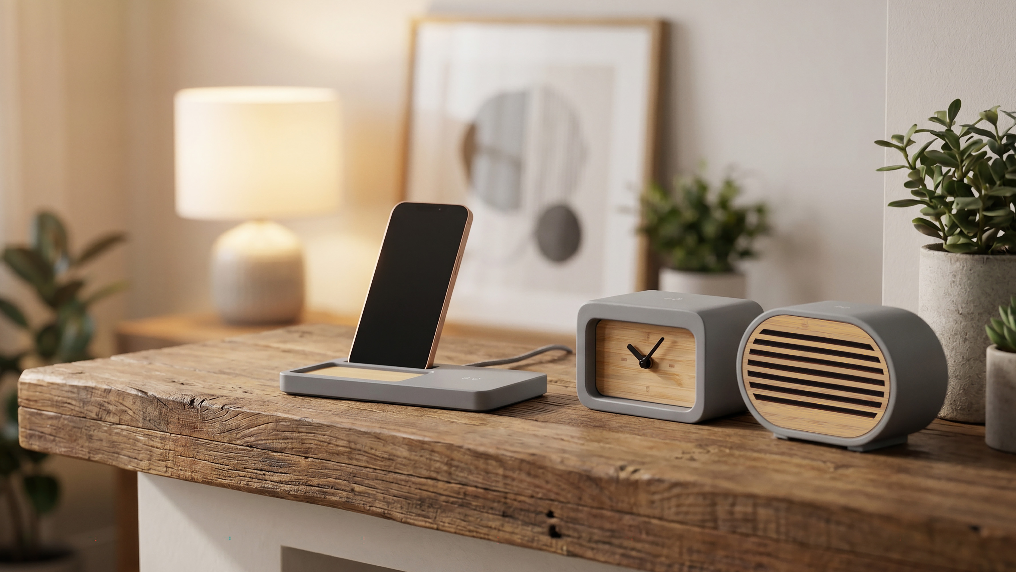 Bluetooth-колонка "Stonehenge" 5Вт с беспроводным зарядным устройством, камень/бамбук-4