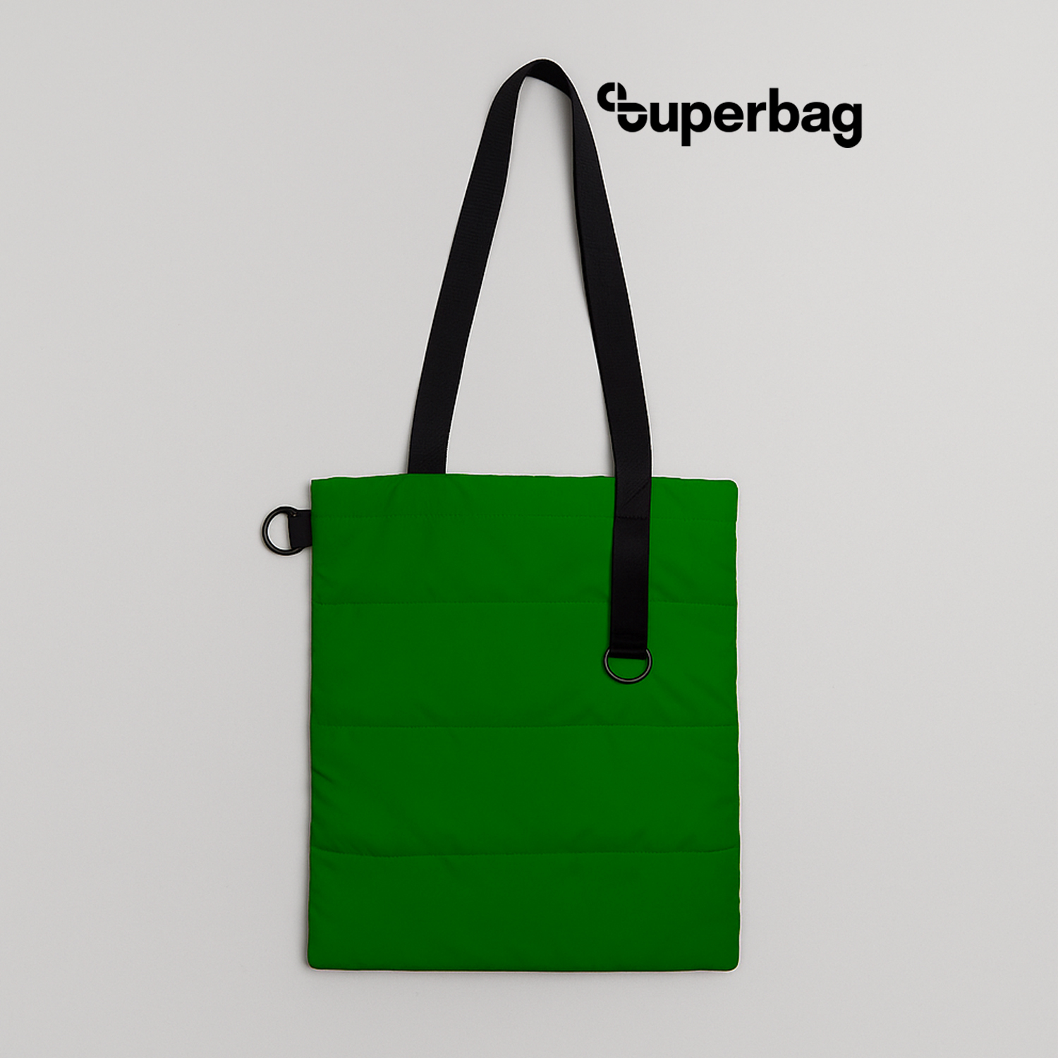 Шоппер Superbag Bubble New, стёганый, со скрытой магнитной кнопкой (зеленый с черным)-0