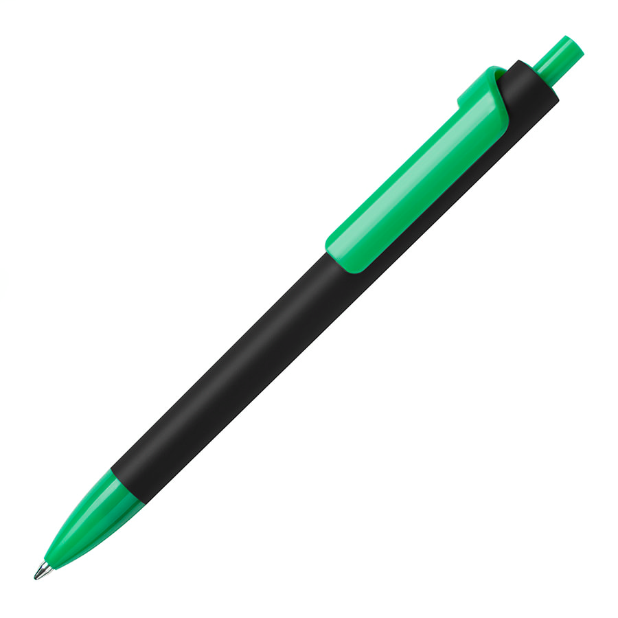 Ручка шариковая FORTE SOFT BLACK, покрытие soft touch, черный, зеленый-0