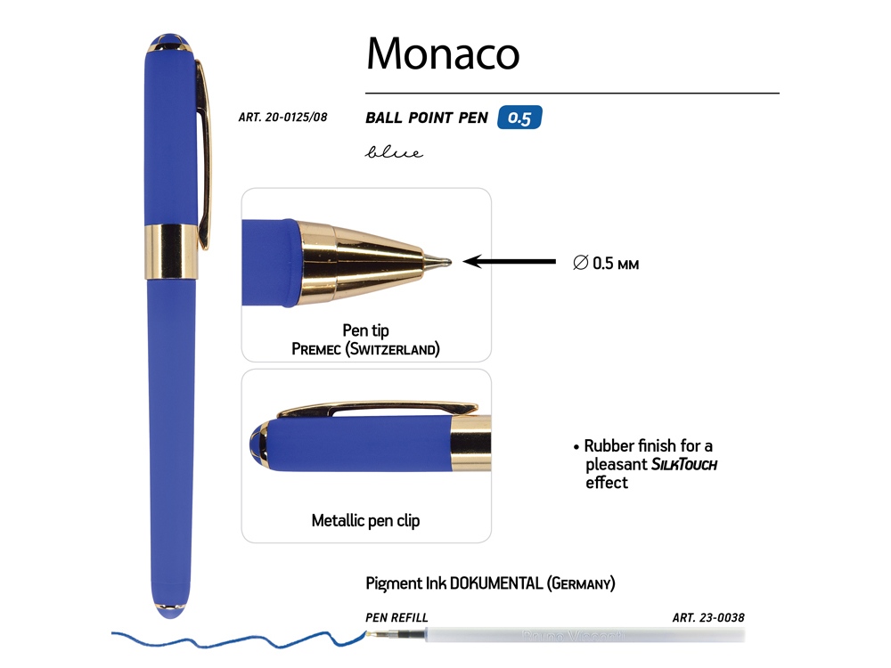 Ручка пластиковая шариковая Monaco, 0,5мм, синие чернила, синий-2
