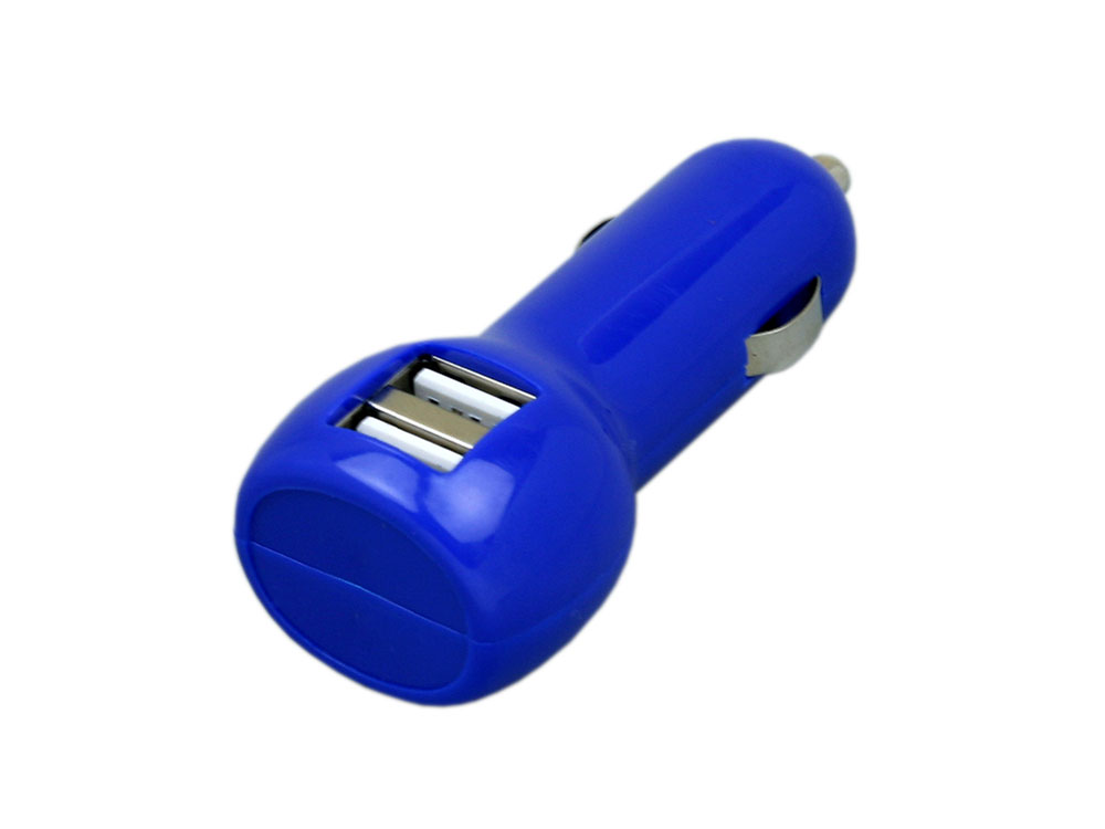 Автомобильная зарядка CC-01, 2 USB порта, синий цвет.-1
