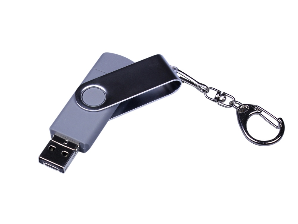 USB-флешка на 32 Гб поворотный механизм, c двумя дополнительными разъемами MicroUSB и TypeC, серебро-1