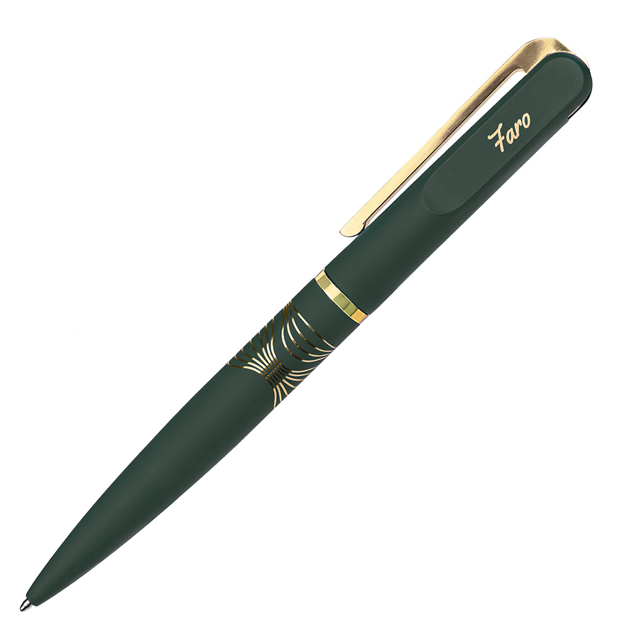 Ручка шариковая FARO, покрытие soft touch, темно-зеленый, золотистый-5