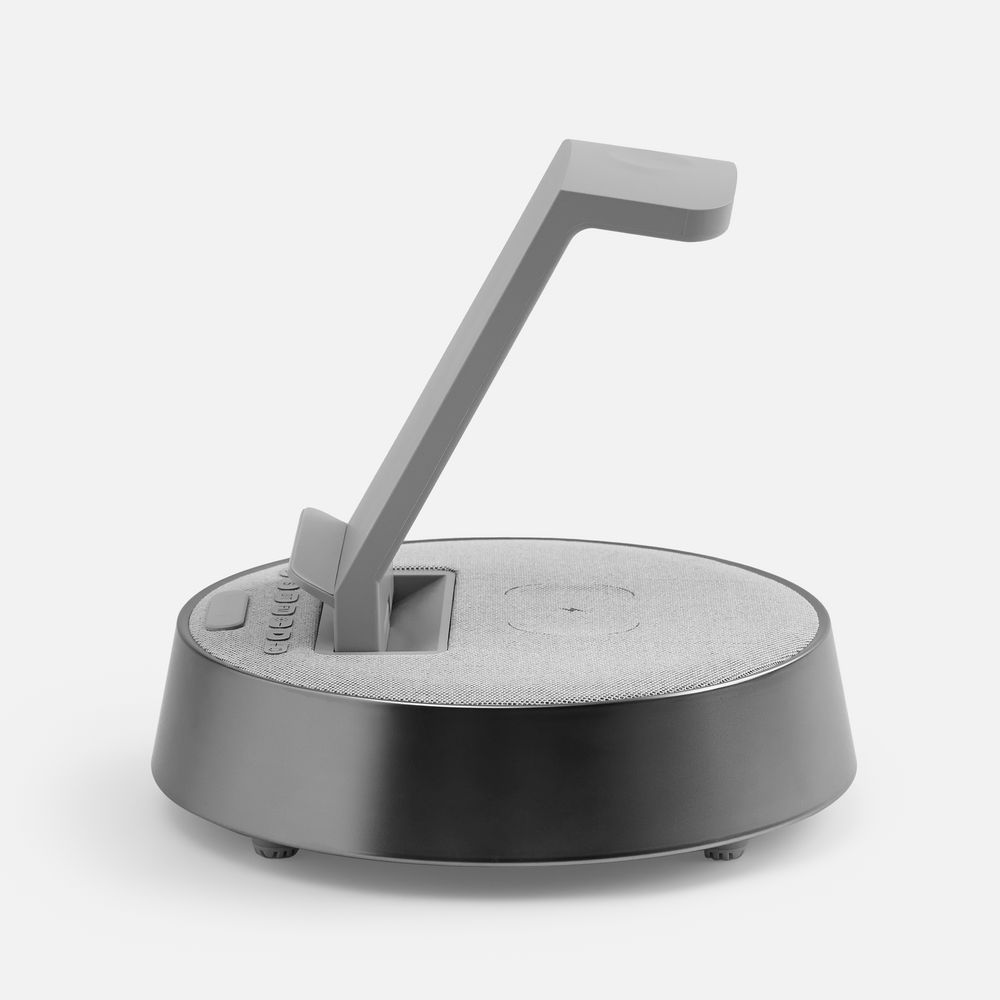 Bluetooth-колонка с беспроводной зарядкой и часами netEnergy, серая-3