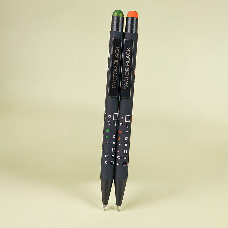 Ручка шариковая FACTOR BLACK со стилусом, черный, зеленый-3