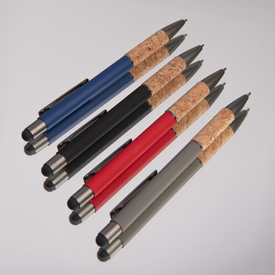 Ручка шариковая FACTOR GRIP со стилусом, красный, серый-6