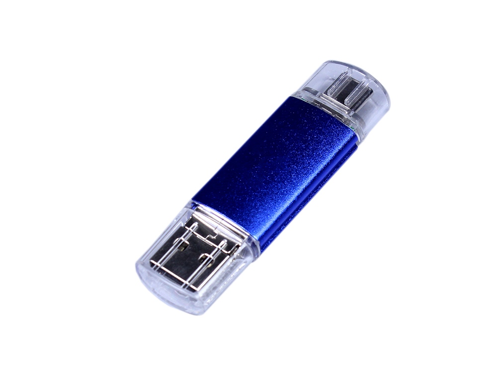 USB-флешка на 32 Гб c двумя дополнительными разъемами MicroUSB и TypeC, синий-0