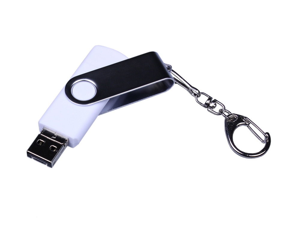 USB-флешка на 64 ГБ поворотный механизм, c двумя дополнительными разъемами MicroUSB и TypeC, белый-1