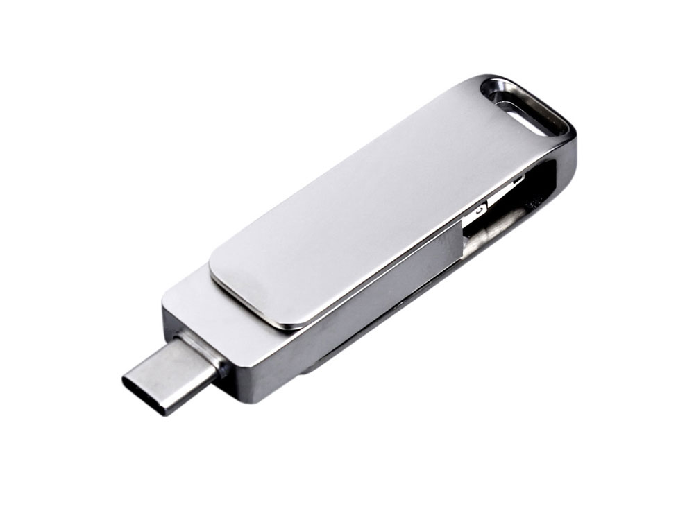 USB 3.0-флешка на 32 Гб поворотный механизм, c дополнительным разъемом Micro USB с одноцветным металлическим клипом-1