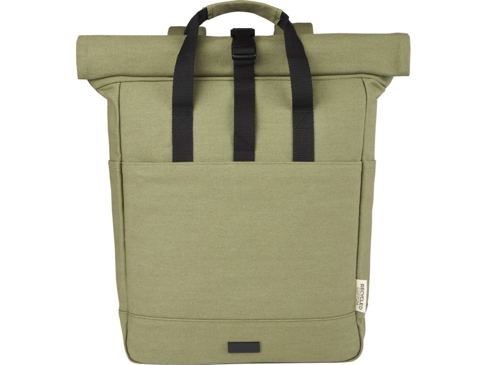 Рюкзак для 15-дюймового ноутбука Joey объемом 15 л из брезента, переработанного по стандарту GRS, со сворачивающимся верхом, оливковый-1