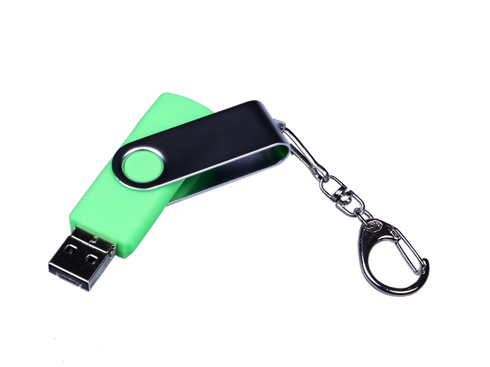 USB-флешка на 32 Гб поворотный механизм, c двумя дополнительными разъемами MicroUSB и TypeC, зеленый-1