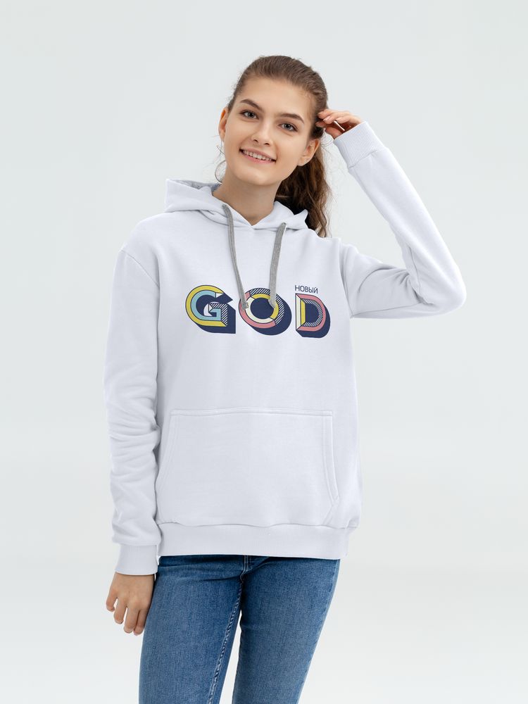Толстовка с капюшоном «Новый GOD», белая-0