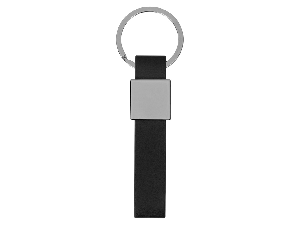 Брелок из металла и иск.кожи Strap, серебристый/черный-1