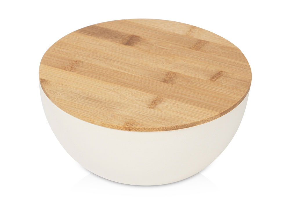 Салатник Bowl с бамбуковой крышкой, бежевый-0