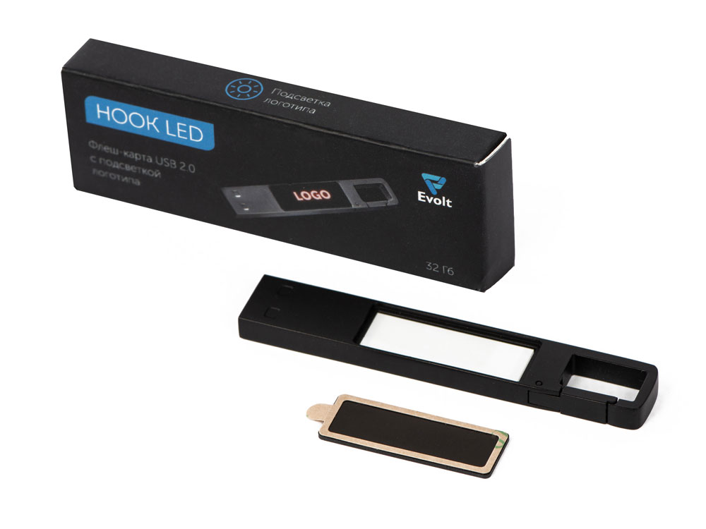 USB 2.0- флешка на 32 Гб c подсветкой логотипа Hook LED, темно-серый, красная подсветка-8