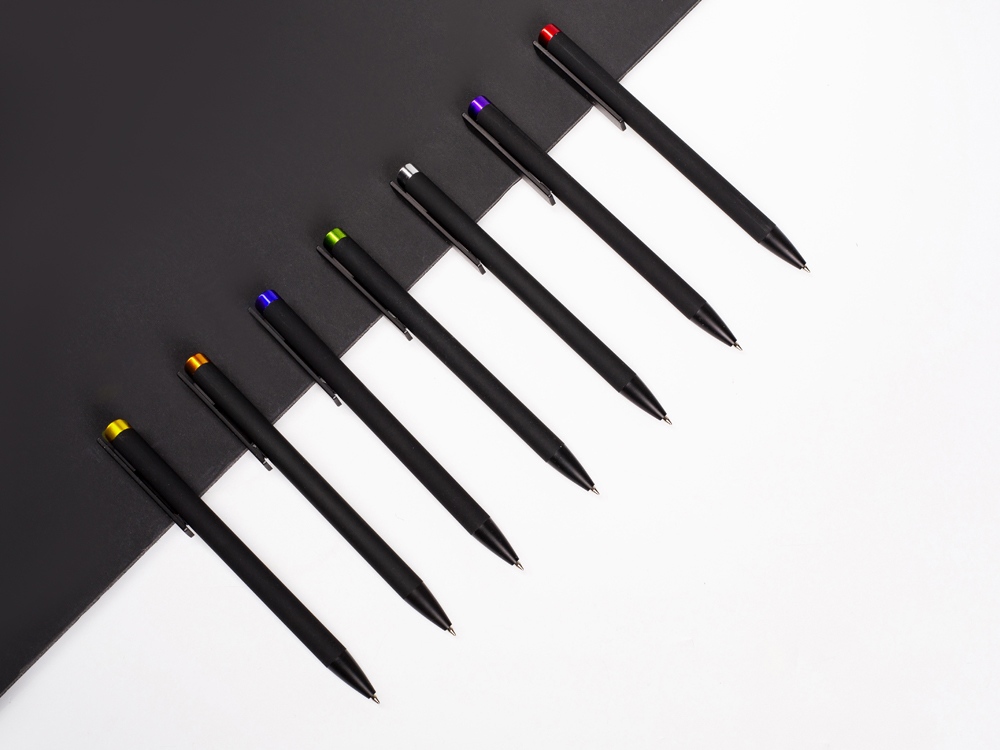 Ручка металлическая шариковая Taper Metal софт-тач с цветным зеркальным слоем, черный с фиолетовым-4