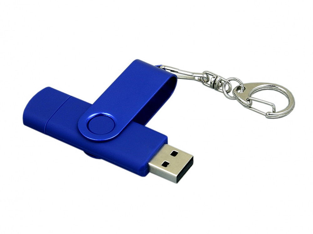 Флешка с поворотным механизмом, c дополнительным разъемом Micro USB, 16 Гб, синий-2