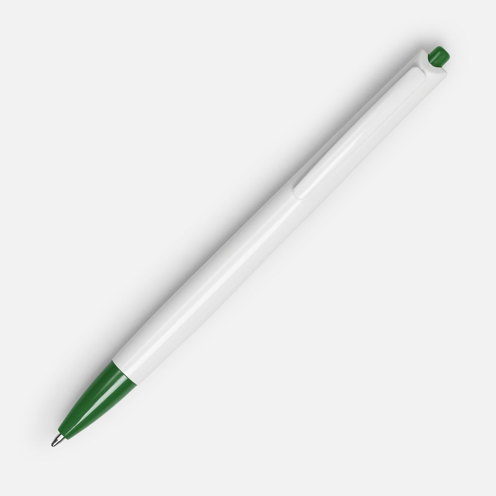 Ручка шариковая Tick, белая с зеленым-1