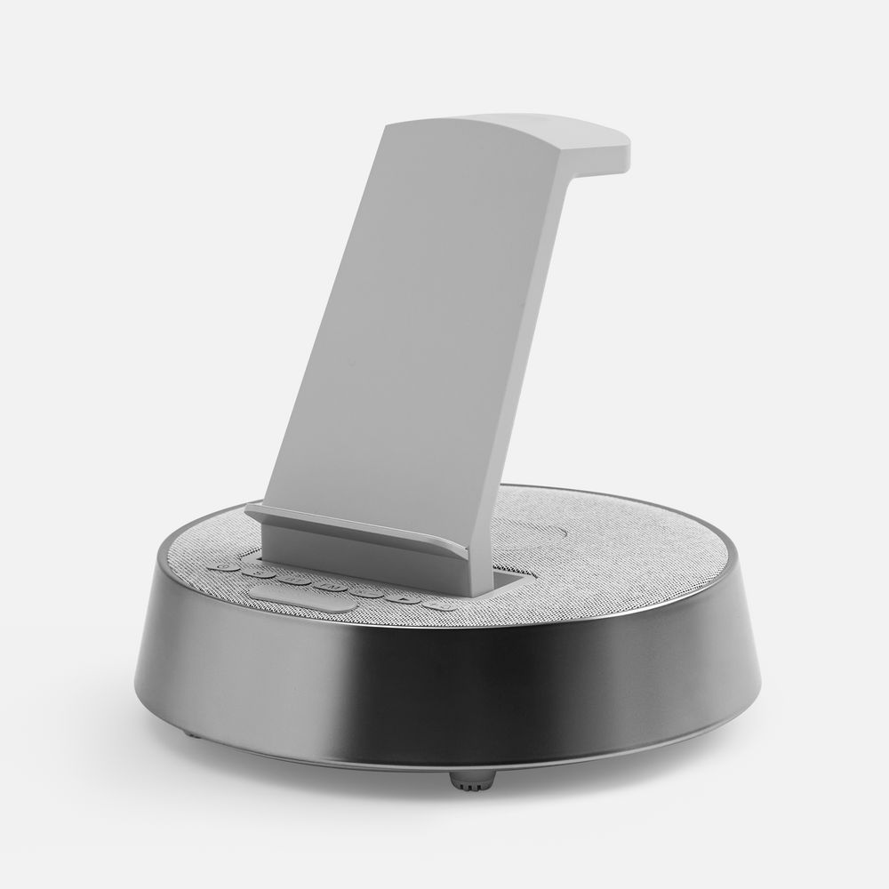 Bluetooth-колонка с беспроводной зарядкой и часами netEnergy, серая-2