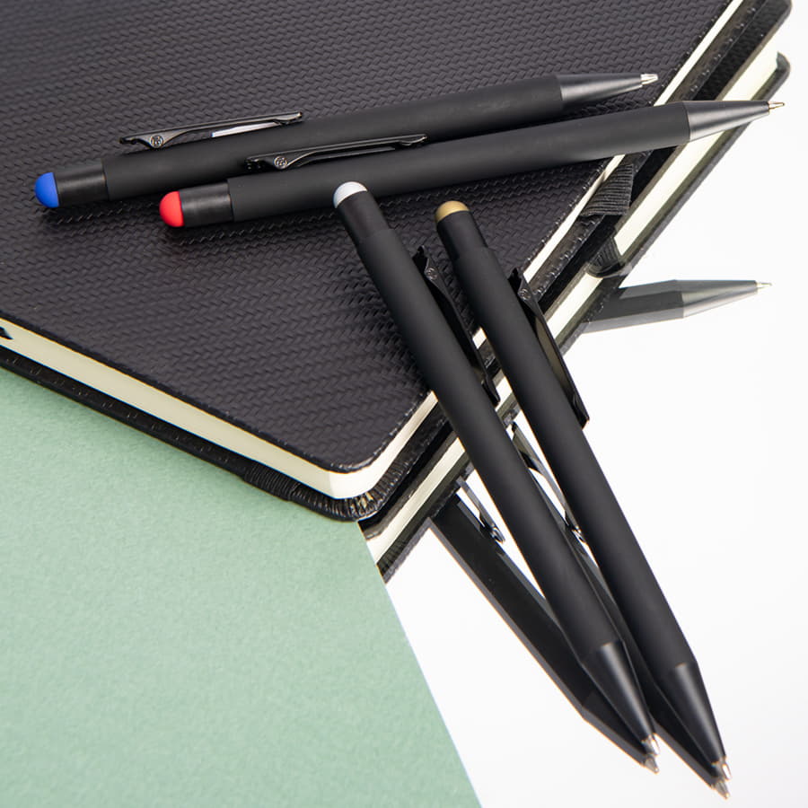 Ручка шариковая FACTOR BLACK со стилусом, черный, золотистый-3