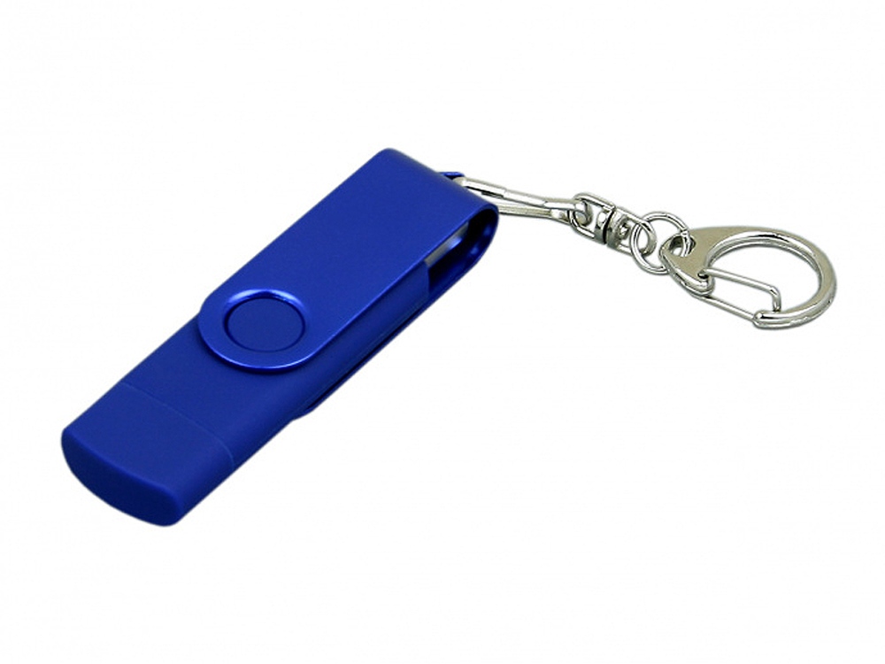 Флешка с поворотным механизмом, c дополнительным разъемом Micro USB, 16 Гб, синий-0