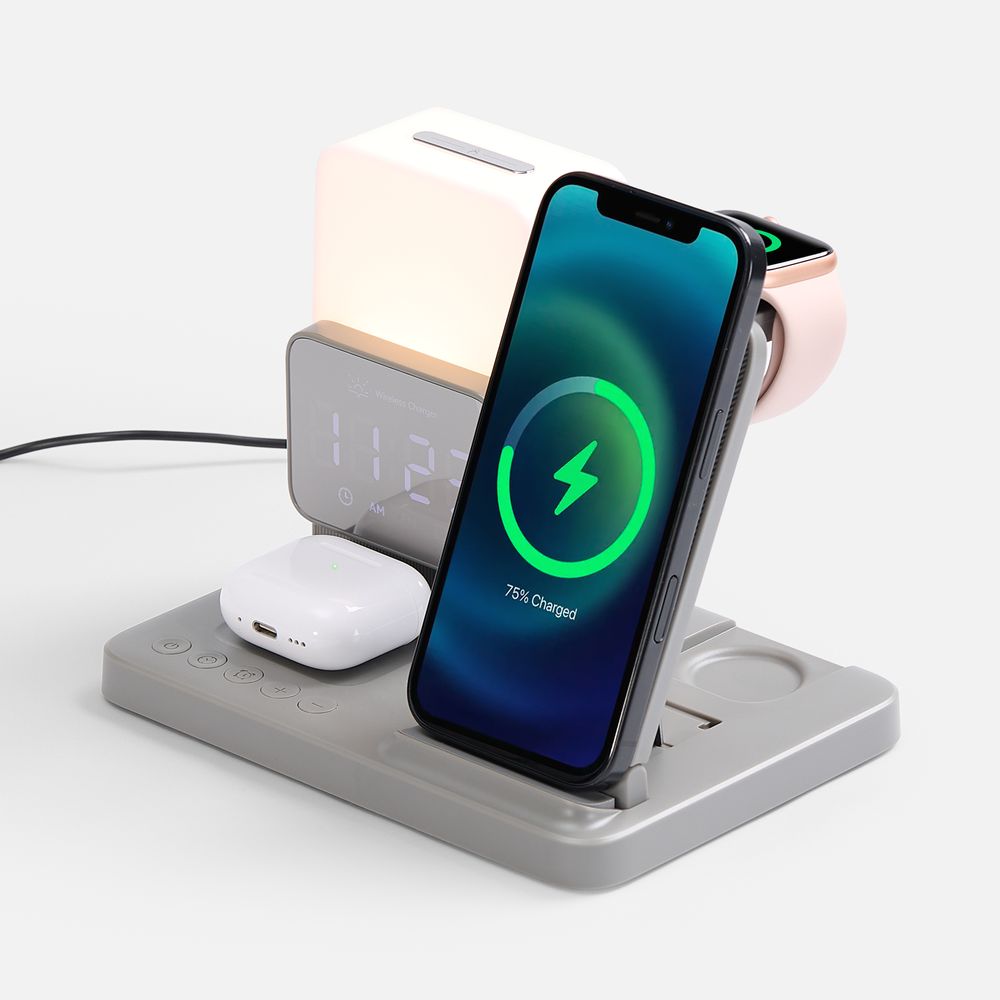 Зарядная станция с электронными часами и подсветкой Large Charge ver.3, серая-1