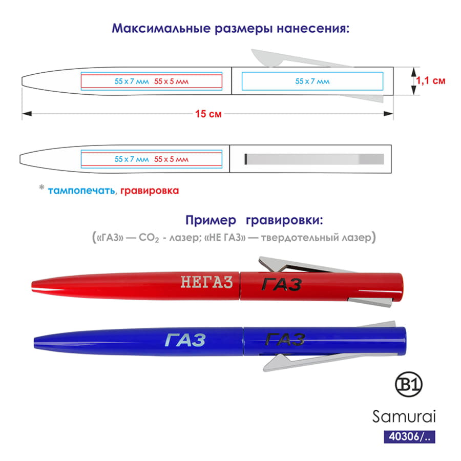 Ручка шариковая SAMURAI, белый, серый-1