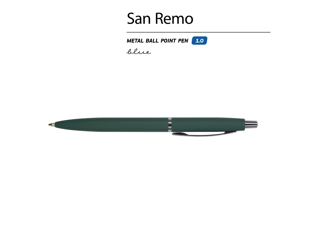 Ручка металлическая шариковая San Remo, софт-тач, 1.0 мм, зеленый-1