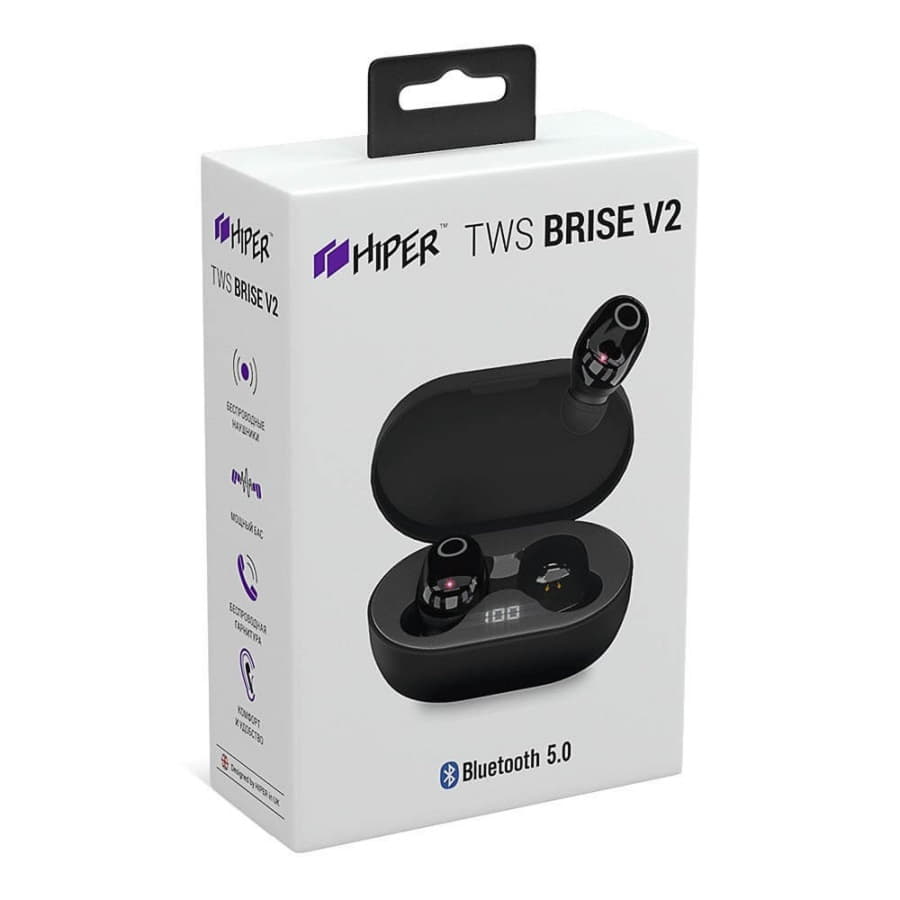Наушники беспроводные с зарядным боксом HIPER TWS BRISE V2, цвет черный , черный-3