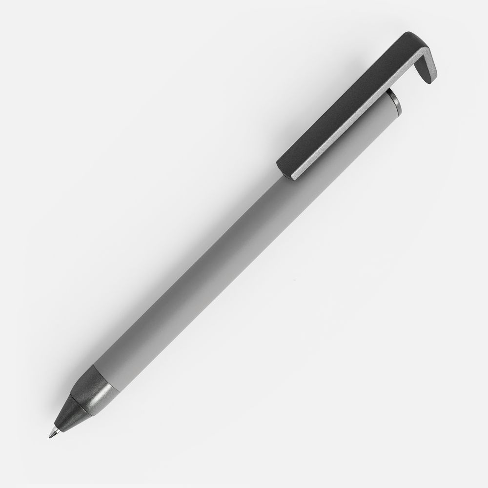 Ручка шариковая Standic с подставкой для телефона, серая-0