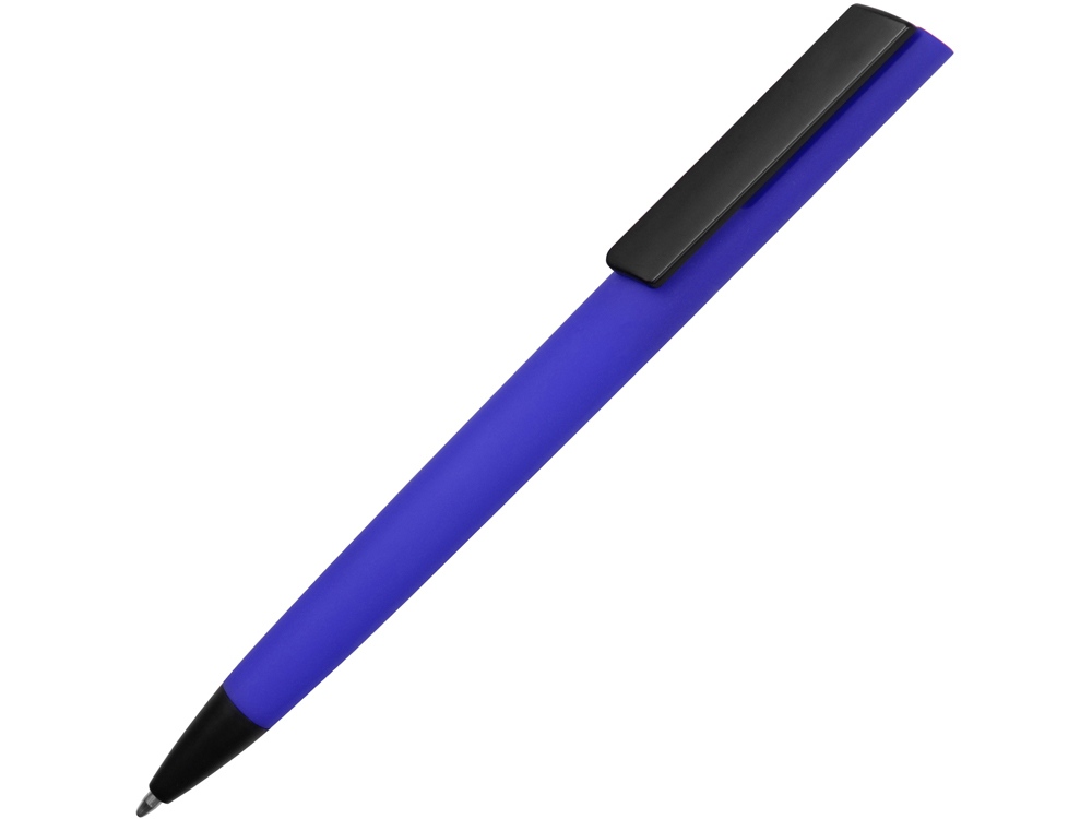 Ручка пластиковая soft-touch шариковая Taper, синий/черный-0