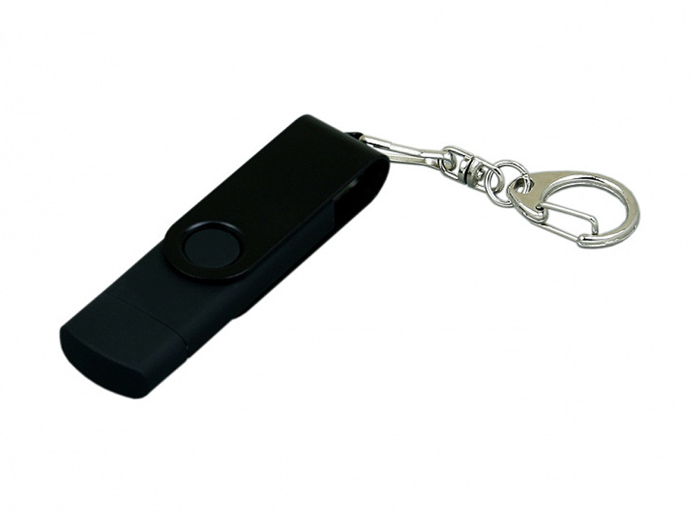 Флешка с поворотным механизмом, c дополнительным разъемом Micro USB, 16 Гб, черный-0