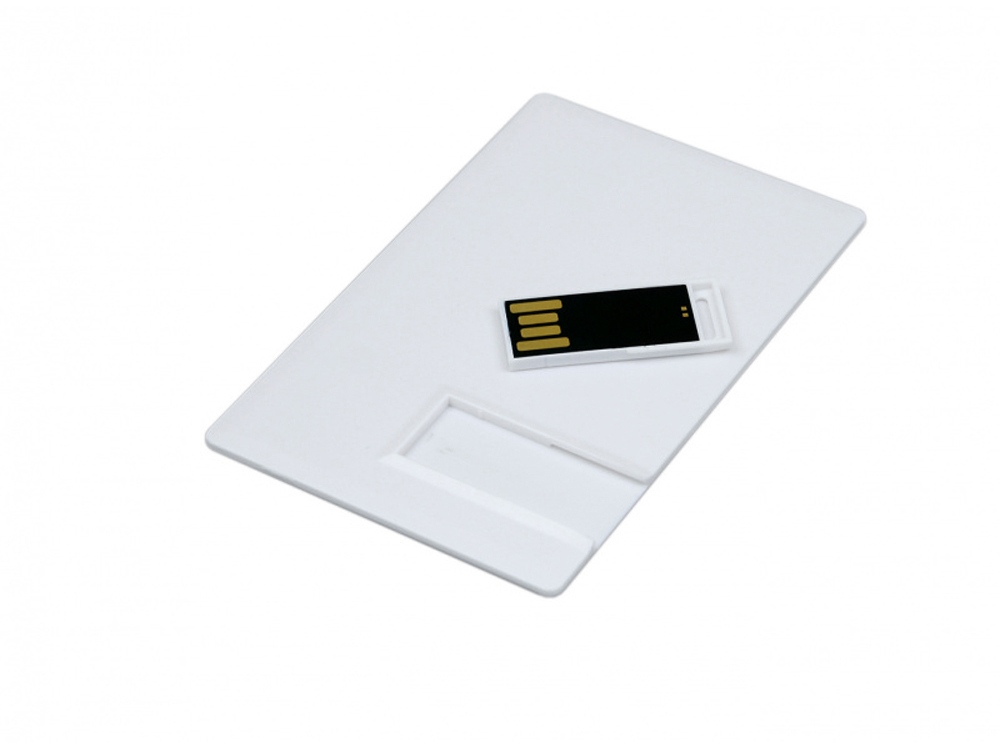 USB-флешка на 64 ГБ в виде пластиковой карты с полностью выдвижным чипом, белый-1