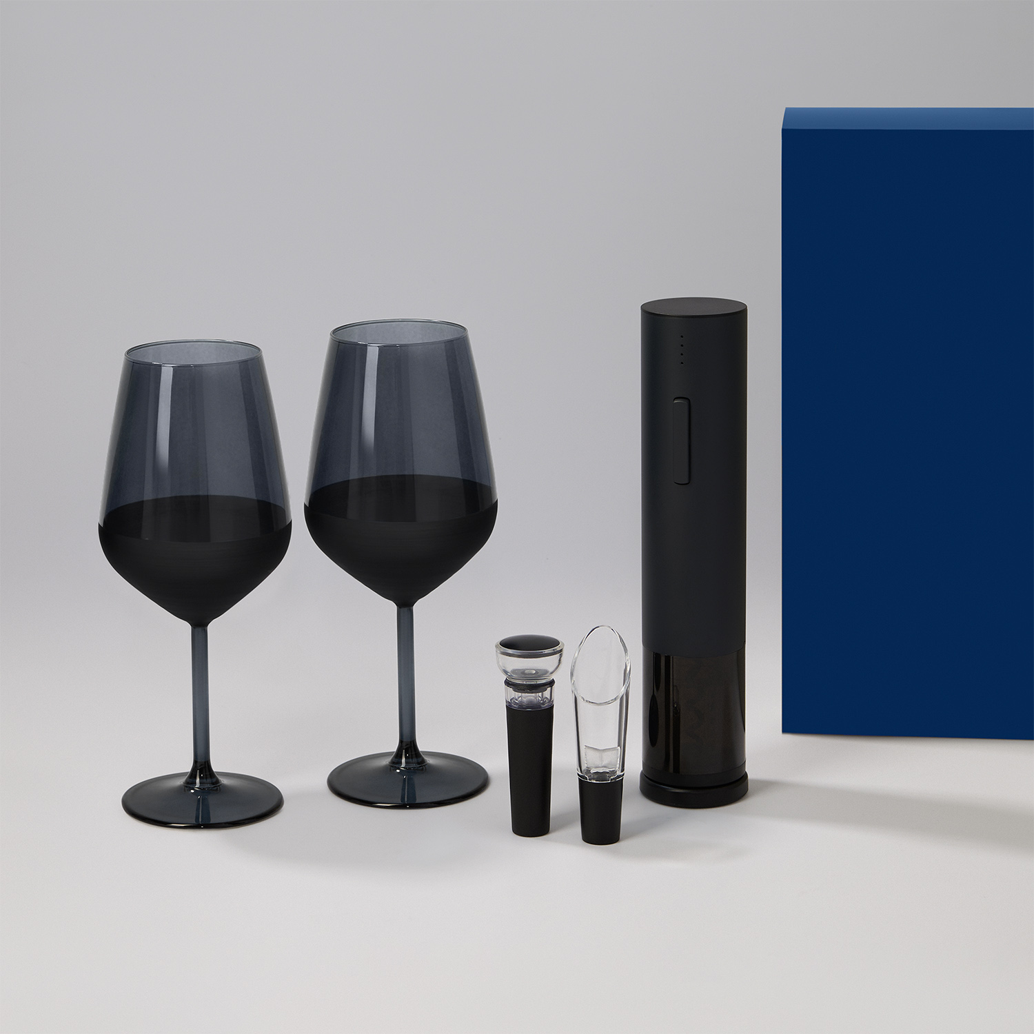 Подарочный набор 2 бокала для вина Блэк Эдишн (Black Edition) + набор для вина Сакраменто (Sacramento) в синей коробке-0