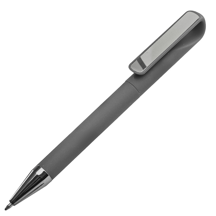 Ручка шариковая GLOSSY GUN с покрытием soft touch, серый, серебристый-0