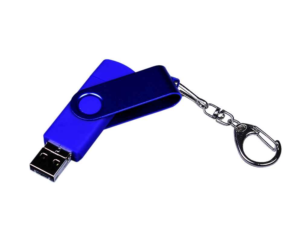 USB-флешка на 16 Гб 3 в 1 поворотный механизм, c двумя дополнительными разъемами MicroUSB и TypeC C с одноцветным металлическим клипом, синий-1