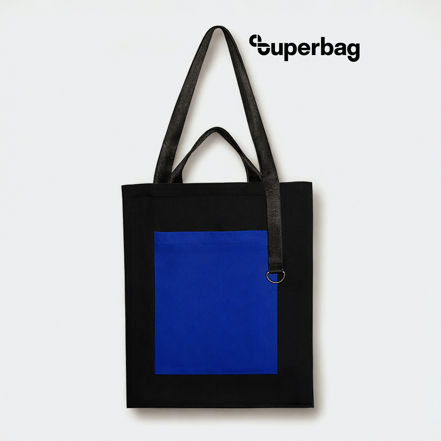 Шоппер Superbag Big Pocket, с карманом на молнии (черный с синим)-0