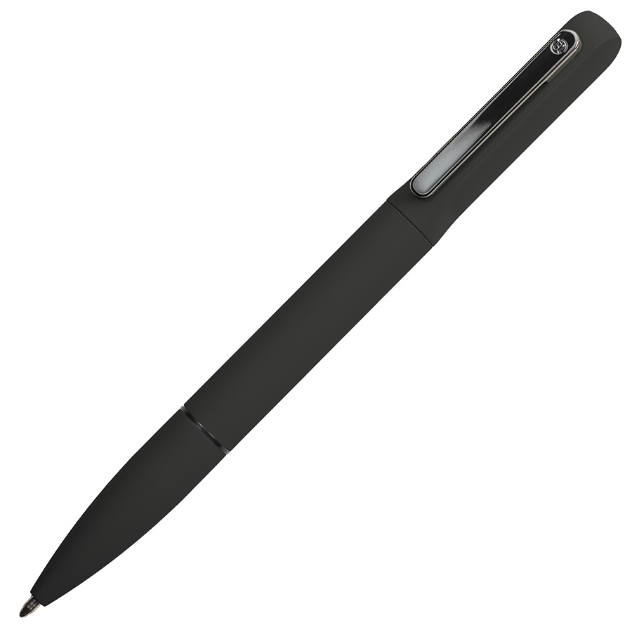 Ручка шариковая NEO с подсветкой после гравировки, soft touch, черный, серебристый-0