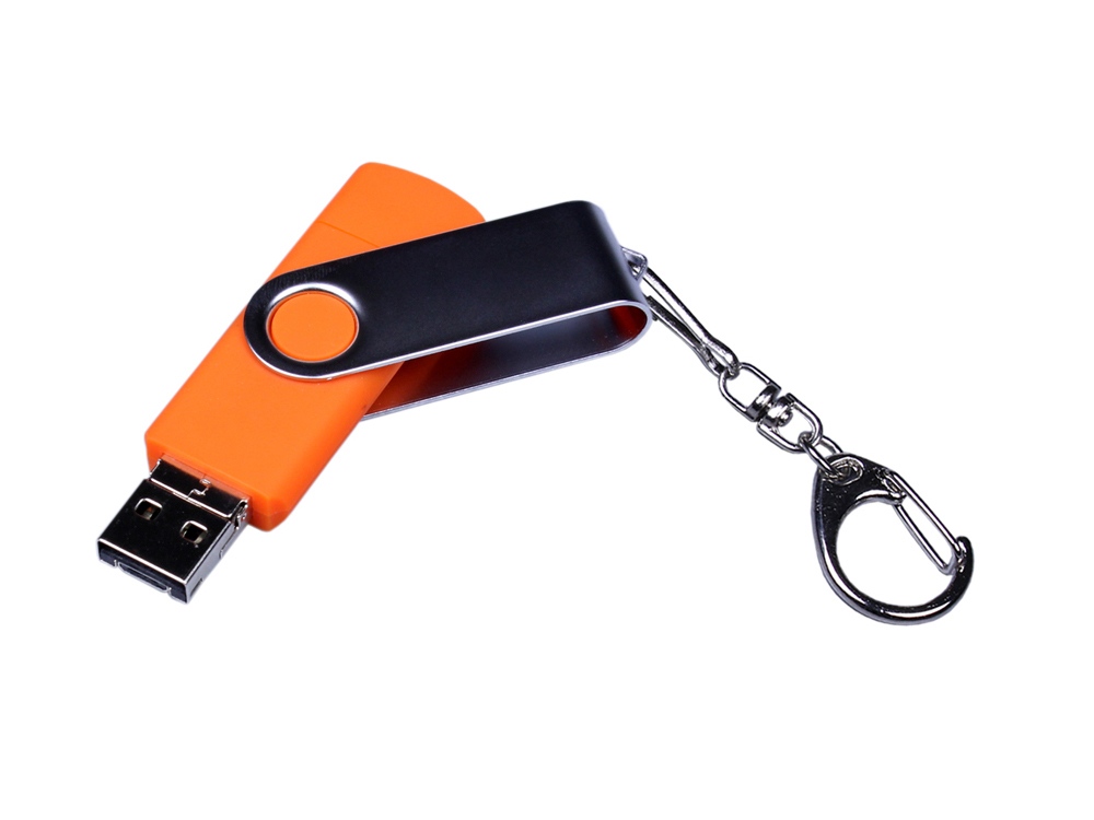 USB-флешка на 64 ГБ поворотный механизм, c двумя дополнительными разъемами MicroUSB и TypeC, оранжевый-1