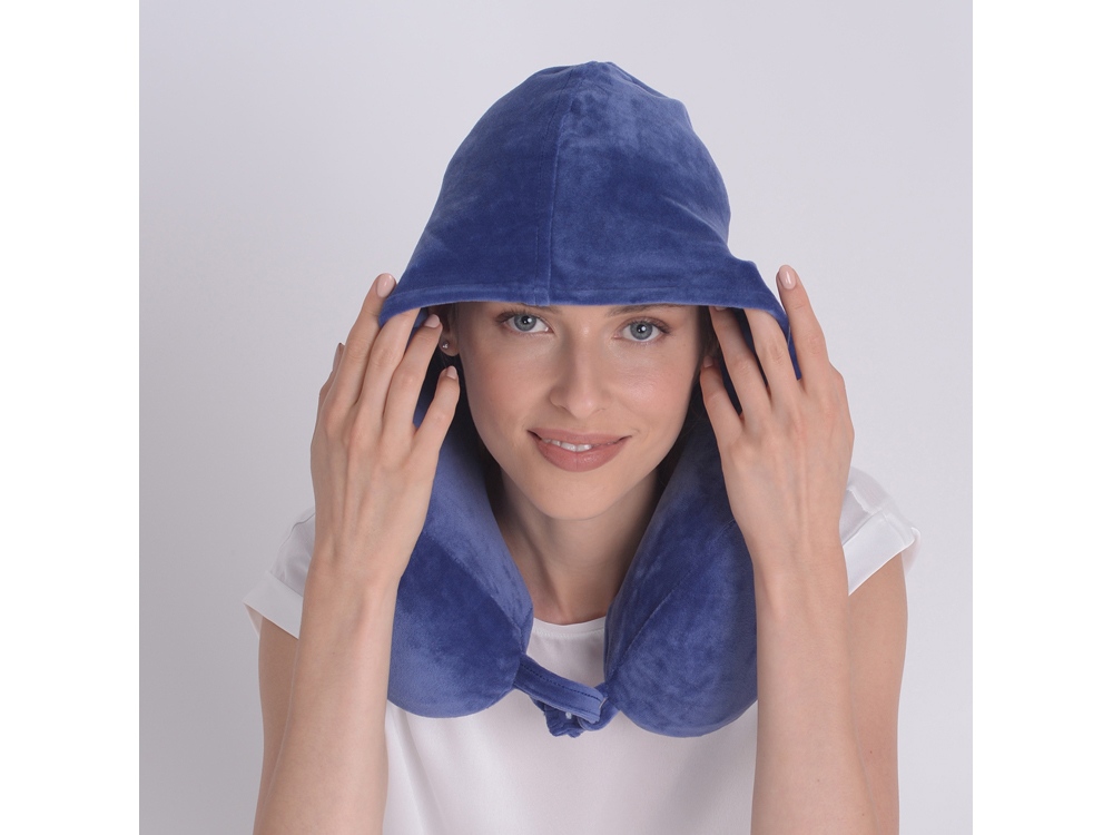 Подушка для путешествий с эффектом памяти, с капюшоном Hooded Tranquility Pillow, синий-4