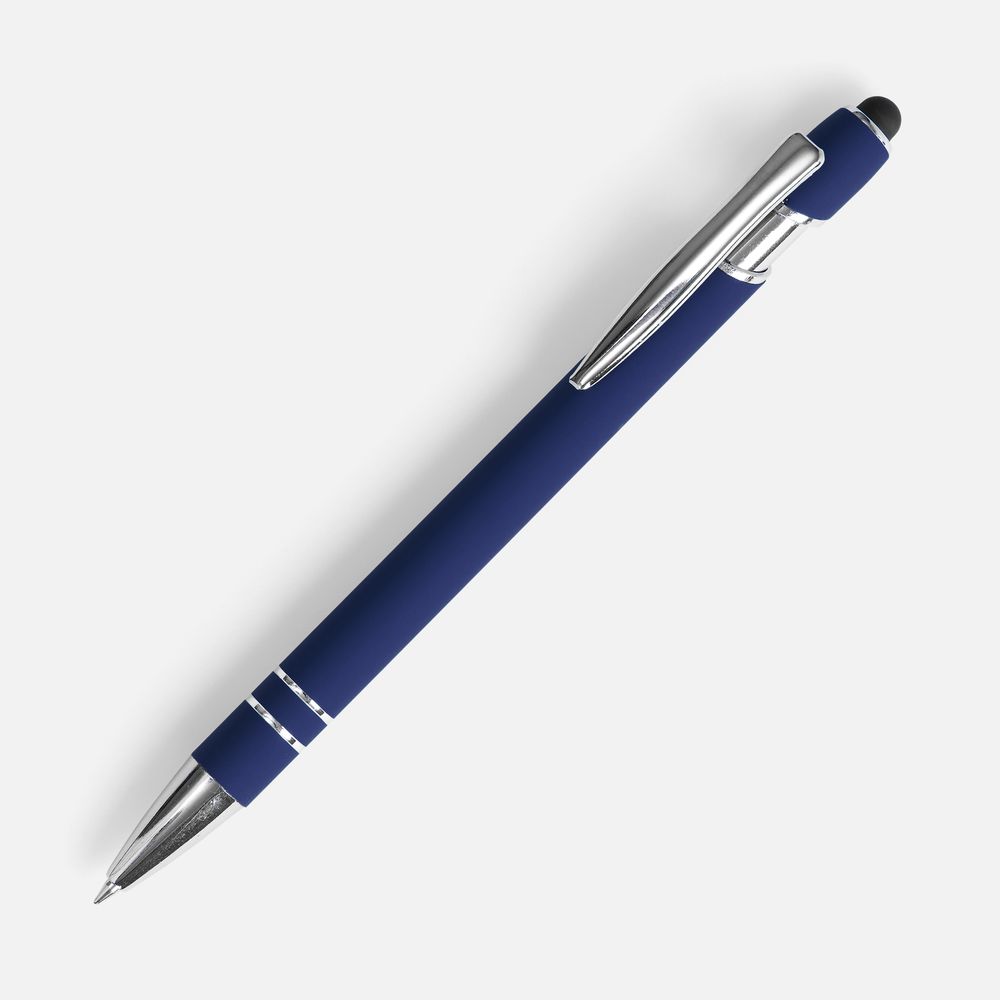 Ручка шариковая Pointer Soft Touch со стилусом, темно-синяя-0
