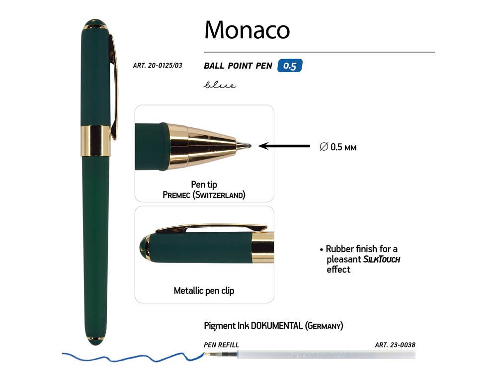Ручка пластиковая шариковая Monaco, 0,5мм, синие чернила, зеленый-2