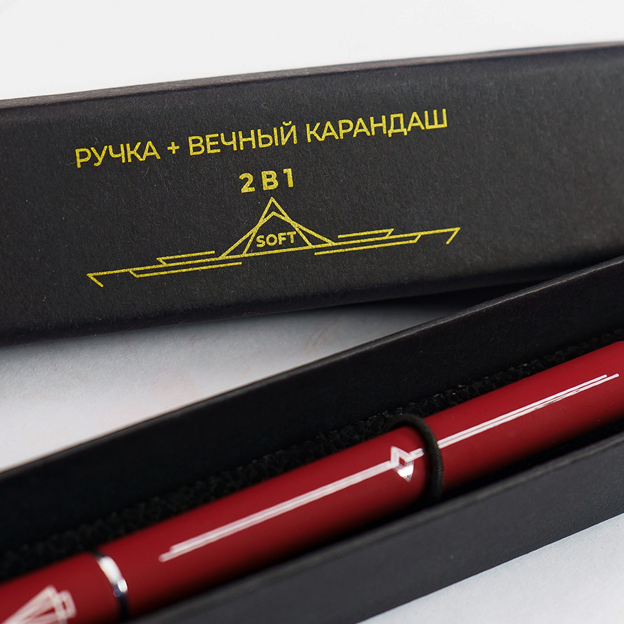 Ручка шариковая + карандаш вечный 2 в 1 soft, красный-6