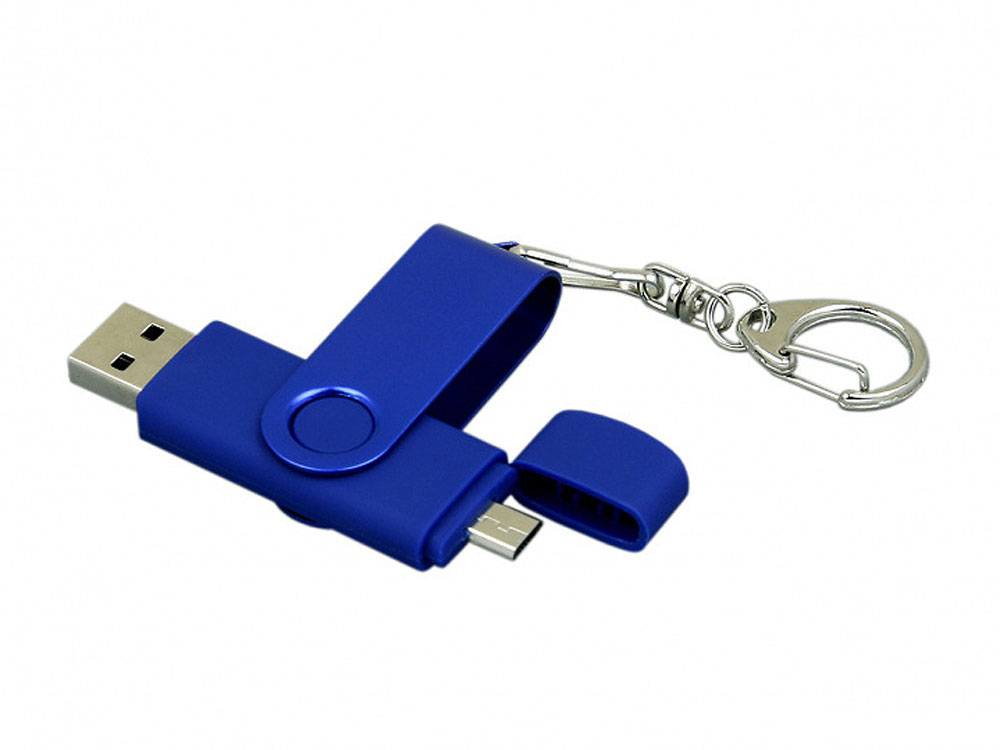 Флешка с поворотным механизмом, c дополнительным разъемом Micro USB, 64 Гб, синий-1
