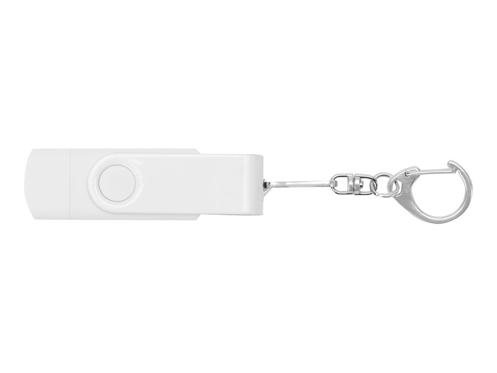 USB-флешка на 32 Гб 3 в 1 поворотный механизм, c двумя дополнительными разъемами MicroUSB и TypeC C с одноцветным металлическим клипом, белый-3