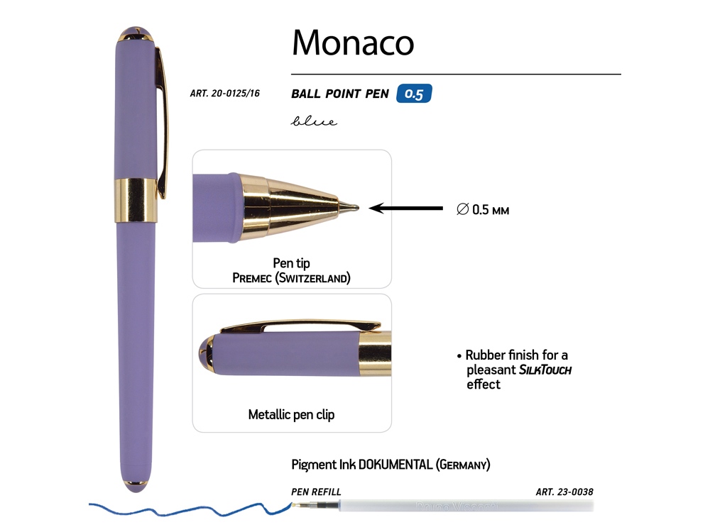 Ручка пластиковая шариковая Monaco, 0,5мм, синие чернила, лавандовый-2