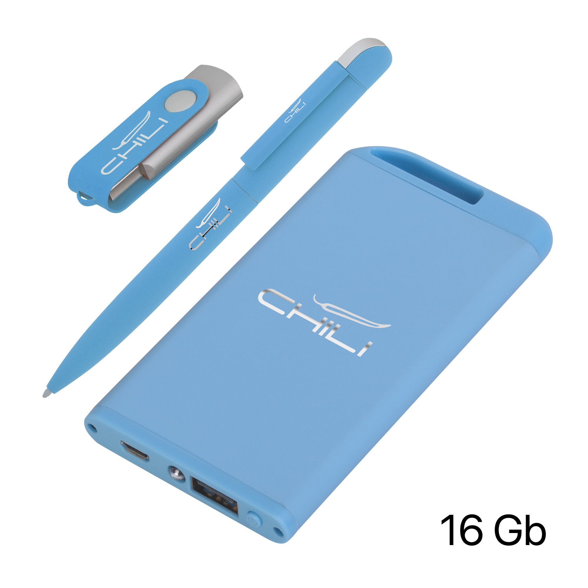 Набор ручка + флеш-карта 16Гб + зарядное устройство 4000 mAh в футляре покрытие soft touch-1
