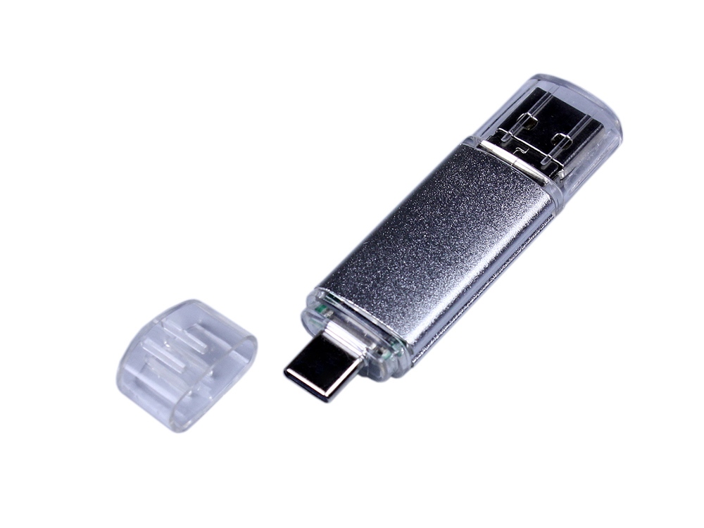 USB-флешка на 32 Гб c двумя дополнительными разъемами MicroUSB и TypeC, серебро-3