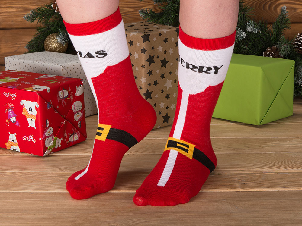 Набор носков с рождественской символикой в мешке мужские, 2 пары, красный-14