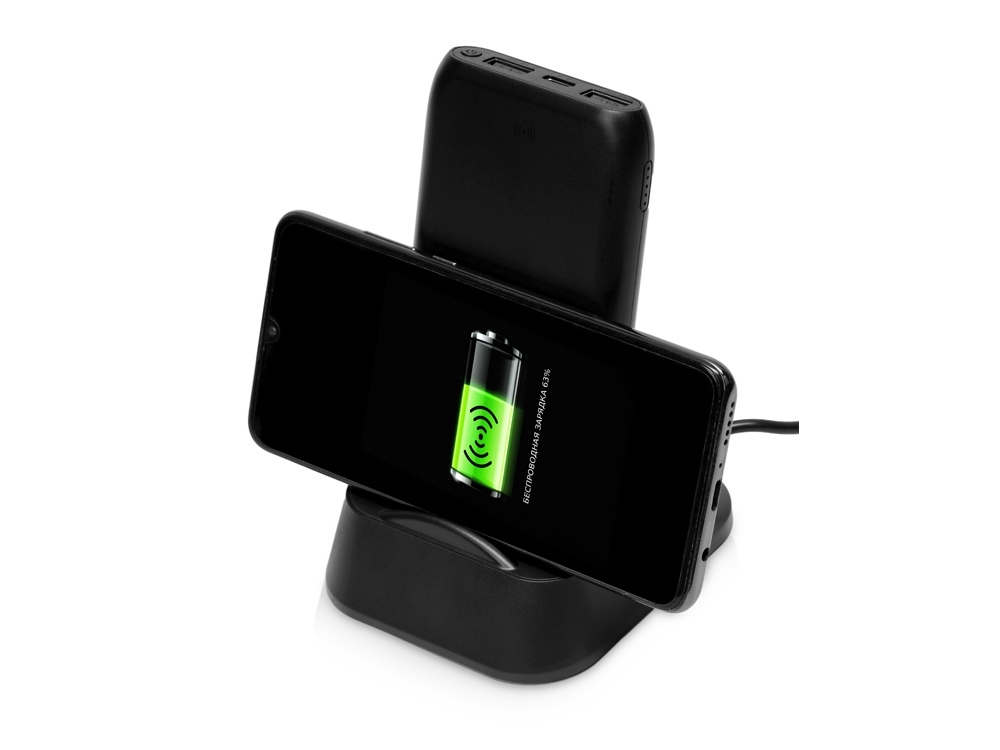 Портативное беспроводное зарядное устройство с док-станцией Uniq, 10000 mah, черный-3